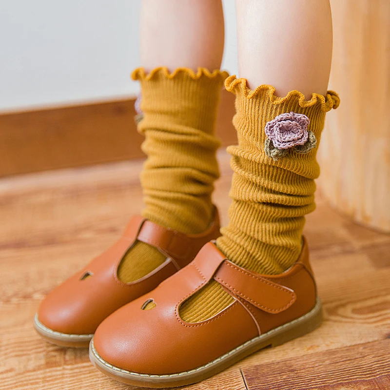 

Winter Warm Baby Girls Knee High Socks With Flower Princess Cute Long Tube Socks For Girls