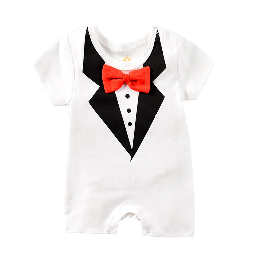 Одежда для мальчиков Модный джентльменский прекрасный галстук-бабочка, топы с принтом, повседневный простой персональный комбинезон, одежда mameluco bebe - Цвет: Белый