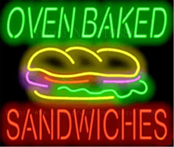 شراءفرن خبز السندويشات النيون تسجيل أنبوب زجاجي حقيقي البيرة حانة مطعم لافتة عرض تزيين متجر برغر ضوء علامات 19*15