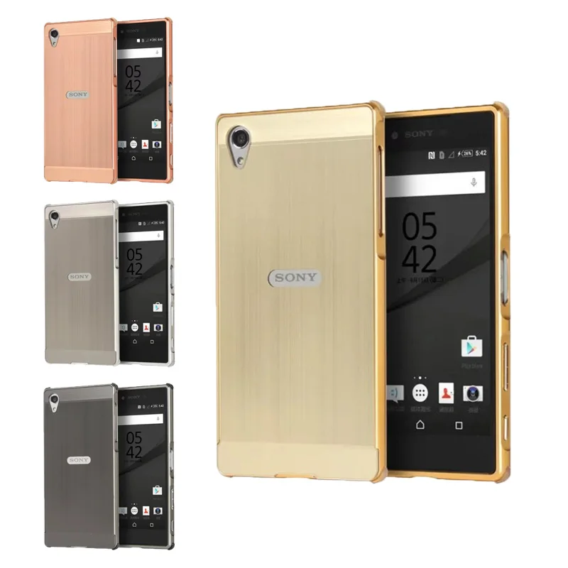 

For Sony Xperia Z5 Premium E6853 E6883 5.5" Case Plating Metal Frame with Brushed Back Cover Hard Case for Sony Z5 Premium Dual