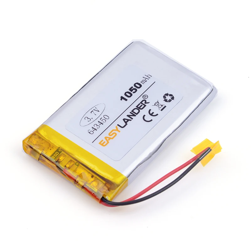 Лучший размер батареи 643450 3 7 V 1050mah литий-полимерный аккумулятор с защитной доской