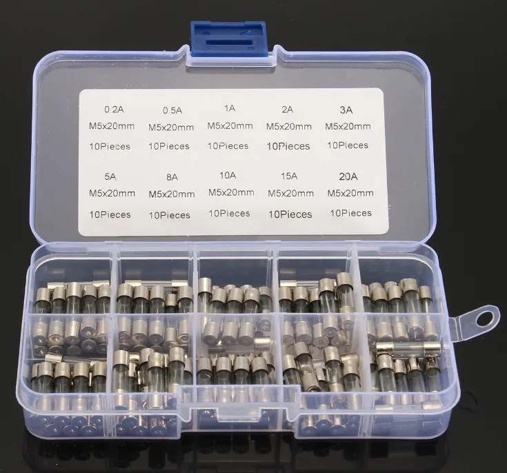100 Teile/los 5x20 мм elektrische verschiedene sicherung AMP флинк glassicherung Mix набор MIT коробка 0.2A 0.5A 1A 2A 3A 5A 8A 10A 15A