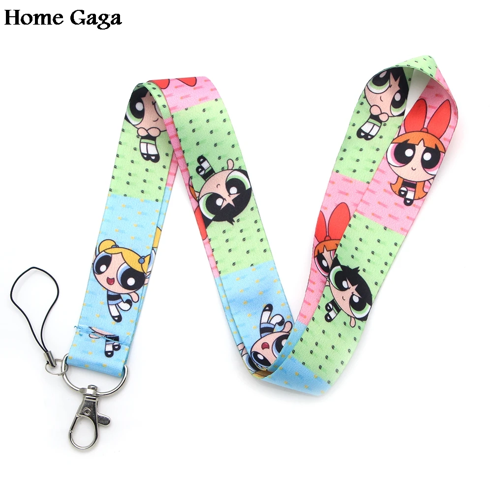 Homegaga Powerpuff девушки мультфильм Шарм шеи ремешки для ключей очки держатель карты брелок для ключей телефоны камеры webbing D0842