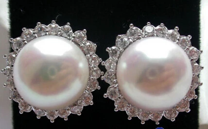 

hot sell new - free shipping 13377 AAA++ 12mm ROUND WHITE PEARL Mosaic Lotus EARRING