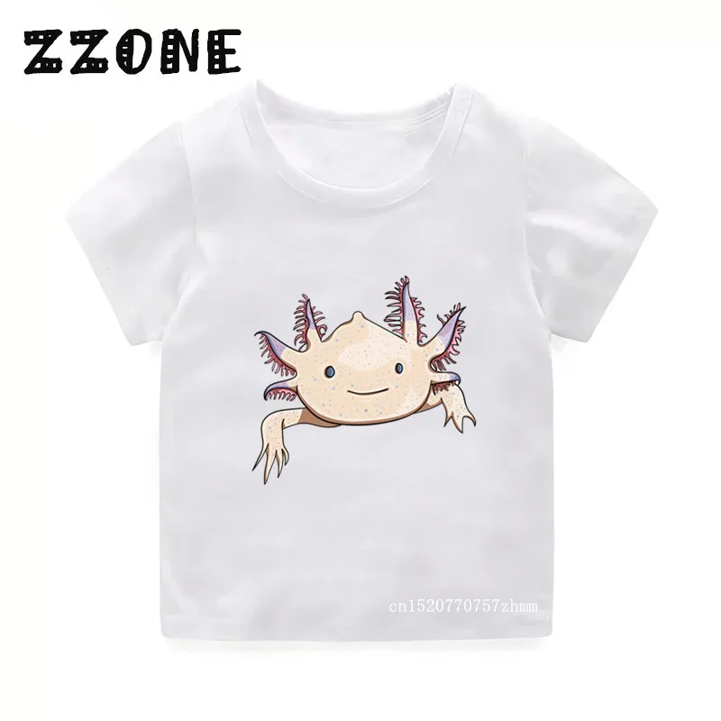 Детская летняя модная футболка детская забавная футболка с принтом «Axolotl Friend» Детская одежда с короткими рукавами милые топы для мальчиков и девочек 2315A