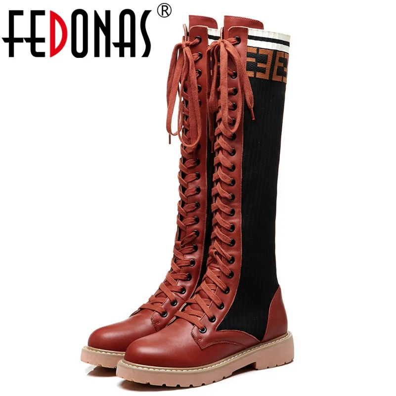 

FEDONAS Brand Sexy Knee High Boots For Women Round Toe High Heels Lace Up New Warm Winter Long Shoes Woman High Motorcycle Boots