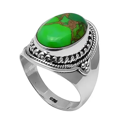 

Genuine Green Copper Turquoise Ring 925 Sterling Silver,USA Size :7.25, 2SR0250