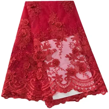 

2018 Red Color Nigerian Pearls Lace Fabrics For Wedding Party Cotton African Swiss Voile Lace High Quality In Switzerland 849B