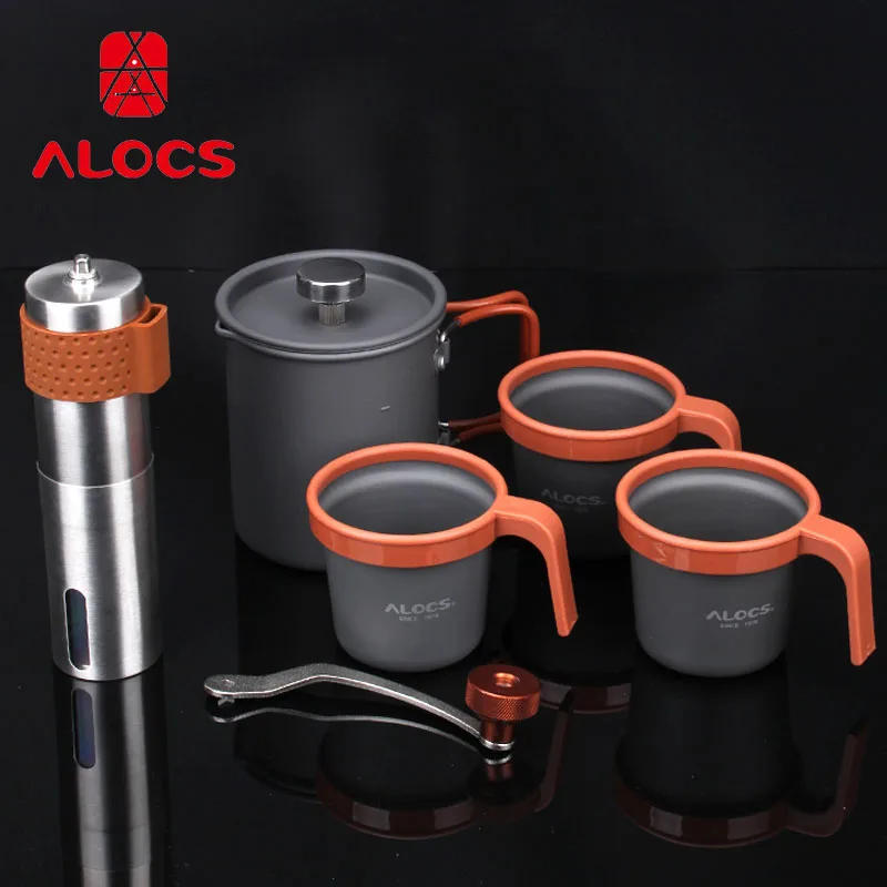 

Alocs CW-K10 Outdoor Portable Coffee Set Camping Picnic Manual Coffee Grinder with 3 Pcs Coffee Cup Outdoor Cooking Tools Set