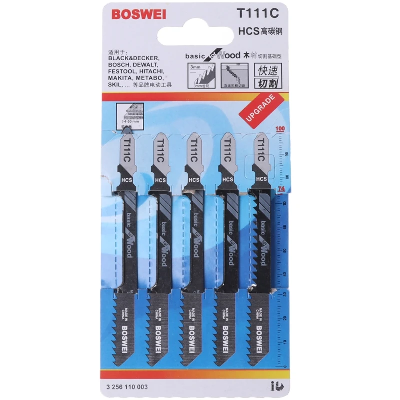

5 Pcs T111C 4 Inch HCS T-Shank Jigsaw Blades Set For Wood PVC Plastic Cutting #Aug.26