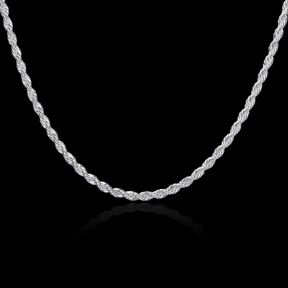 Супер блестящее ювелирное покрытое серебряное ожерелье модное 2 мм/3 мм/4 мм 16-24 дюйма женское/Мужское блестящее витое ожерелье с цепочкой