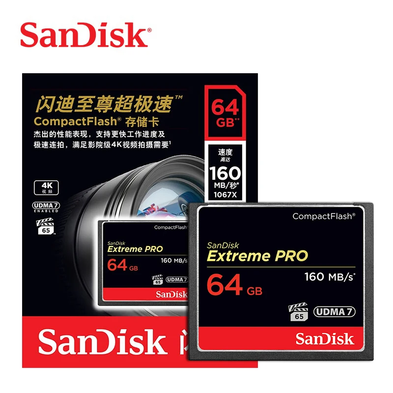 Карта памяти SanDisk CF Экстремальный Pro 16 ГБ 32 ГБ 64 Гб 128 ГБ 256 Гб CompactFlash 1067X160 Мб/с для богатых 4K и Full HD видео SDCFXPS