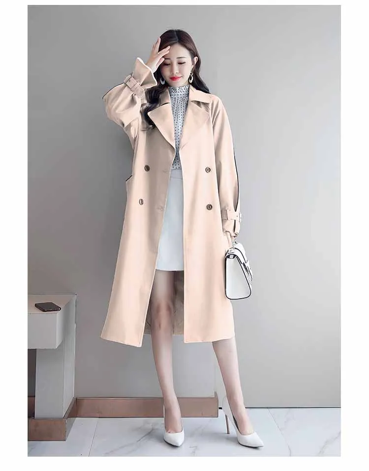 Khaki Bella Philosophy английский стиль Тренч женский классический двубортный пояс вышивка длинный Тренч Женская Повседневная Деловая верхняя одежда - Цвет: Khaki