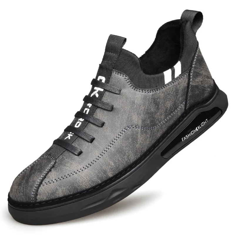 

2019 Novel and unique casual men's leather shoes Korean trend leather stitching wear-resistant non-slip single shoes men