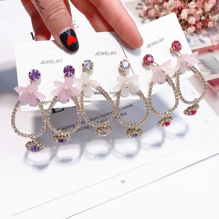 shine cubic zircon flower 925 silver post Hypoallergenic fadeless alloy fashion jewelry dangle earrings for women gift