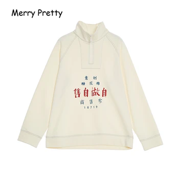 

MERRY PRETTY Women Hoodies 2018 Autumn Long Sleeve Turndown Collar Chinese Style Pullovers For Femme Letter Printed Sweatshirts