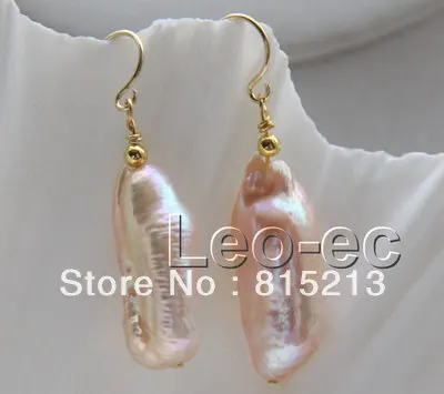 

wb009 luster 10X21mm pink Reborn keshi pearls Earrings Rolled gold hook