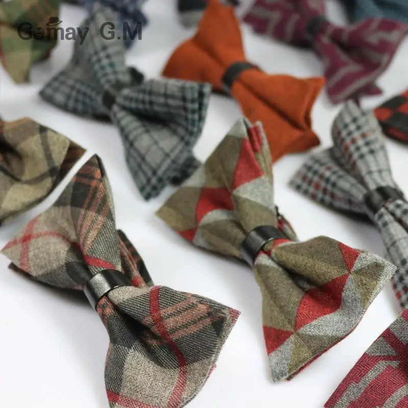 Classic Fashionable Mens Plaid Cotton Polyester Pre-Tied Adjustable Bow Ties