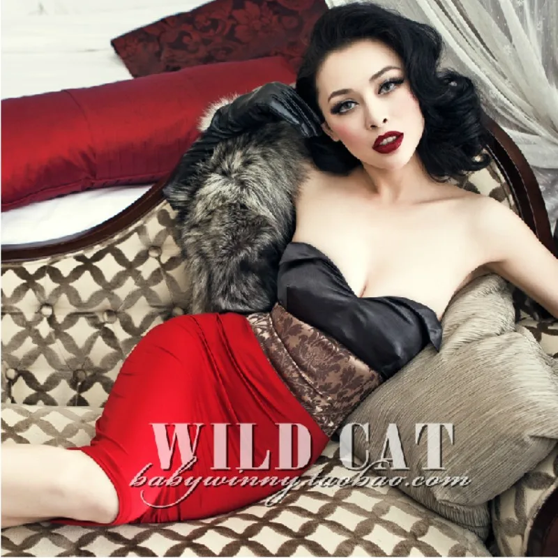 

Women's summer retro elegant sexy wine red cotton deep V stitching fashion temperament party tube top dress