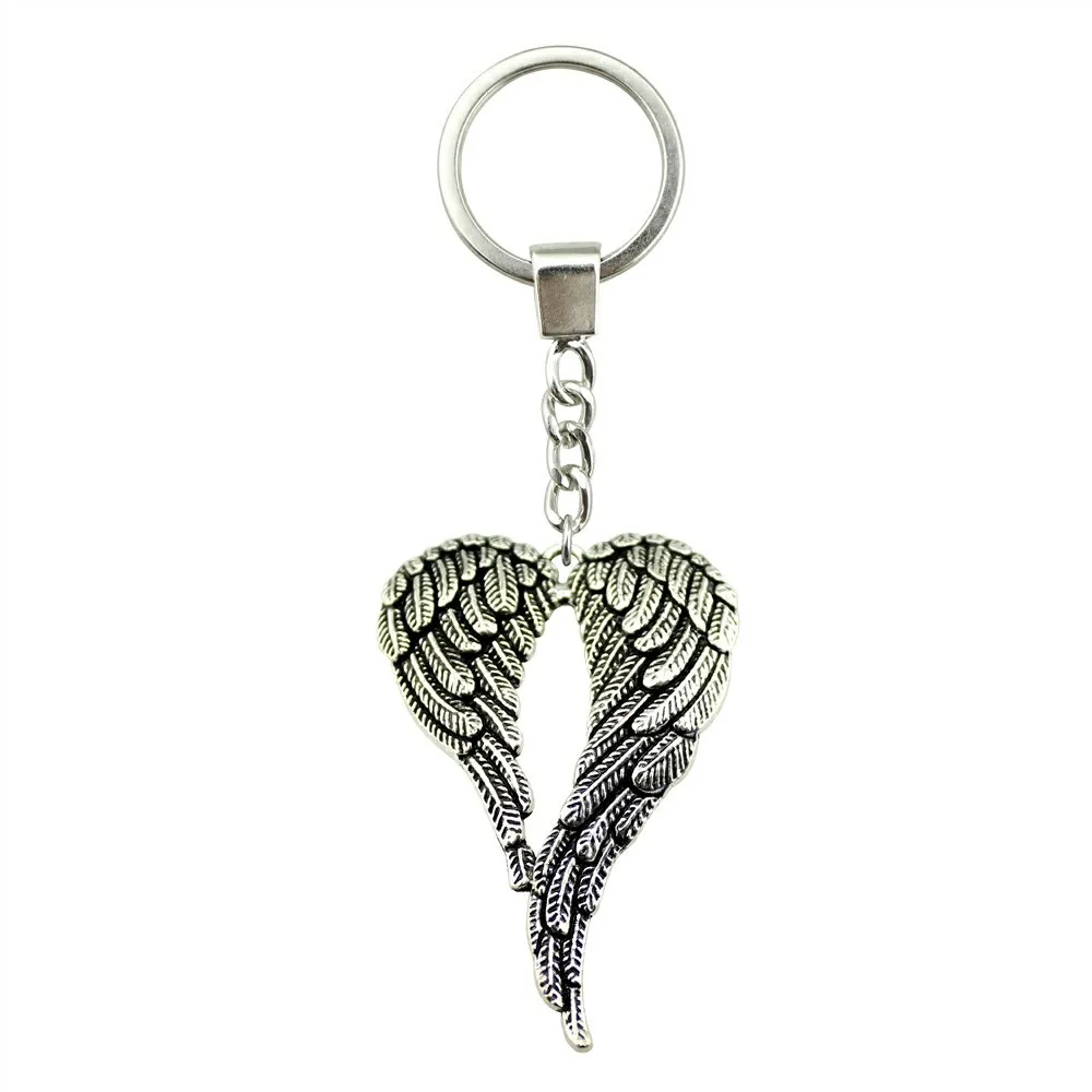 

2 Colors Antique Bronze Antique Silver 68x46mm Big Double Wings Keychain New Fashion Handmade Metal Key Ring Party Gift