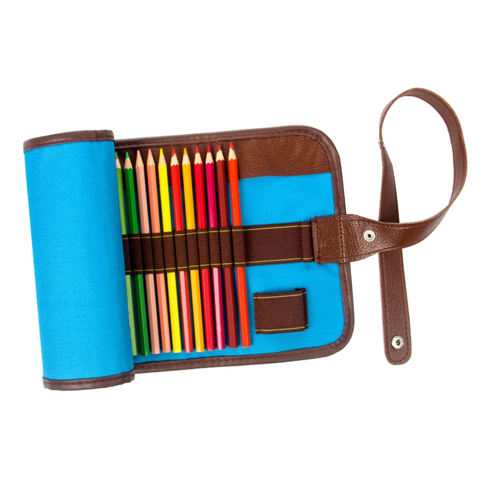 Rollup Pencil Case Colored Pencils Wrap Case Holder Canvas Storage Pouch Organizer with 36 Slots