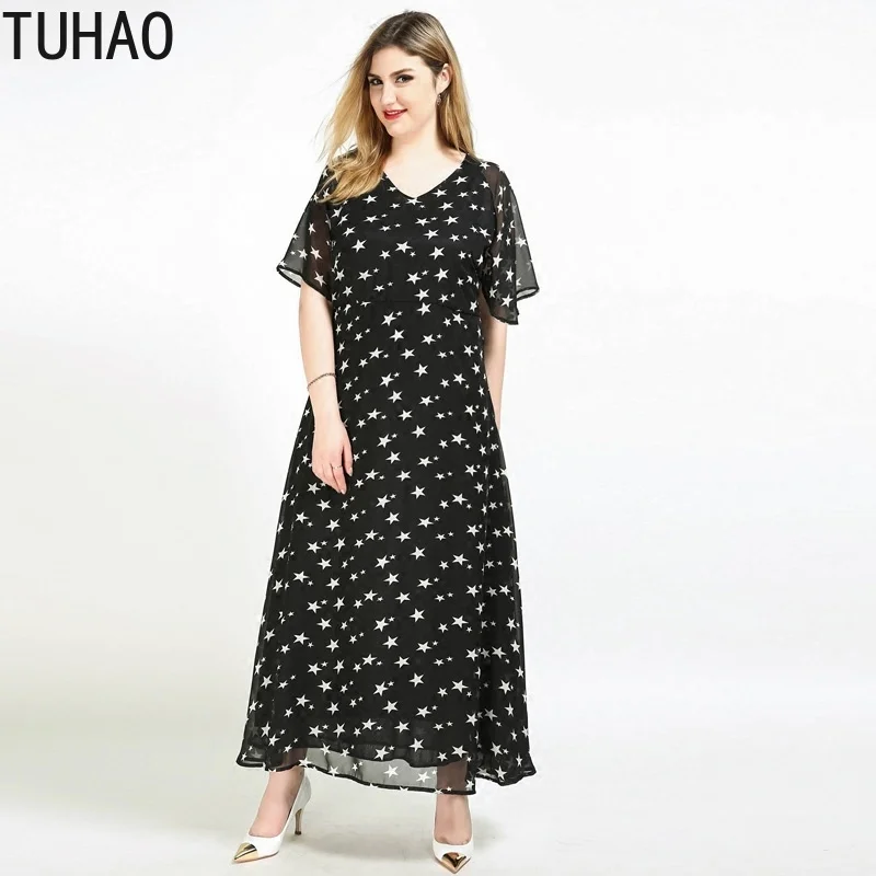 

TUHAO Summer Elegant 5XL 6XL Plus Size Women Dresses 2019 Vintage Femme Office Party Dress Casual Big Large Size Long Dresses RL