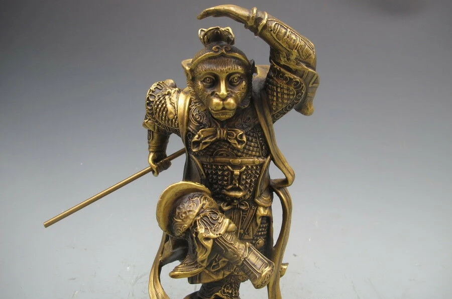 Китай Бронза Медь SunWukong Путешествие на Запад Обезьяна Король, Будда статуя
