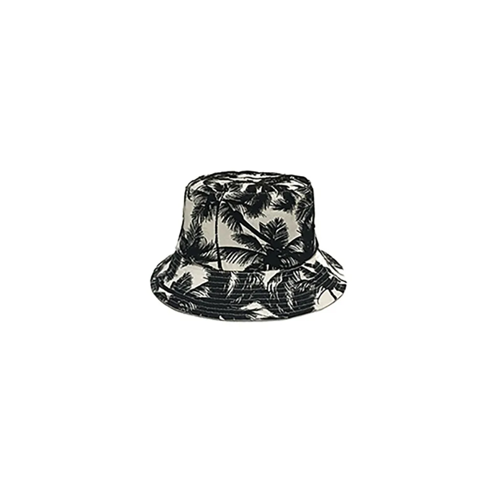 

2019 Fashion Coconut Tree Bucket Hats For Women Men Printing Two Side Reversible Fisherman Hat Summer Unisex Street Panama Caps