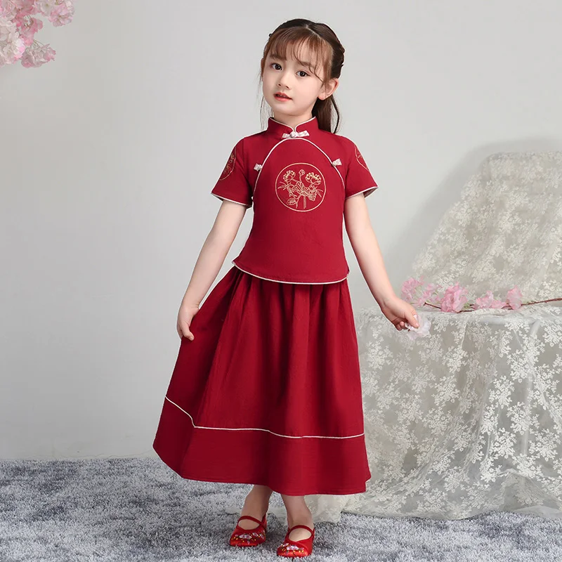 Hanfu/костюм для девочек в китайском стиле; сезон лето; красный; Hanfu; китайская Древние Традиционные одежда; народный костюм для танцев; DQL1229