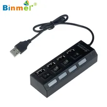 Binmer USB 2,0 4 порта включения/выключения питания светодиодный концентратор для ПК ноутбук BK Горячая Sep 15
