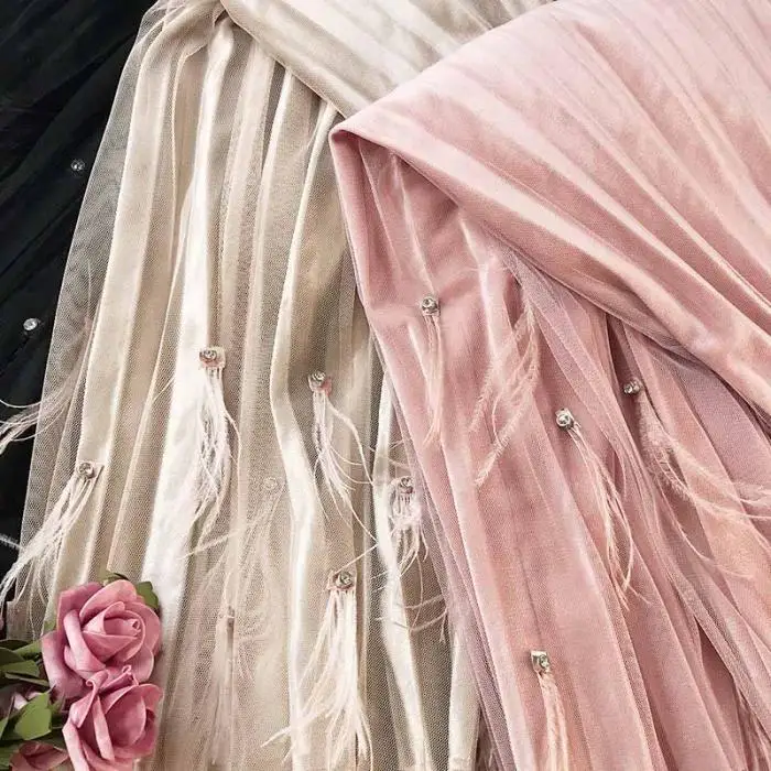 2018 Новая модная Милая женская плиссированная юбка с высокой талией Элегантная сетчатая длинная юбка с кисточками 99 LXX9