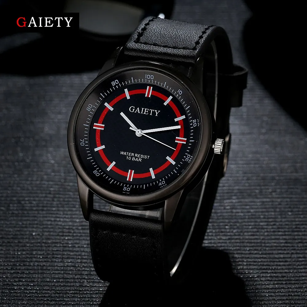 

Gaiety Top Brand Leather Strap Fashion Casual Sport Men Watch Black Wristwatch Electronic Quartz Men Gift Relogio Watch G039