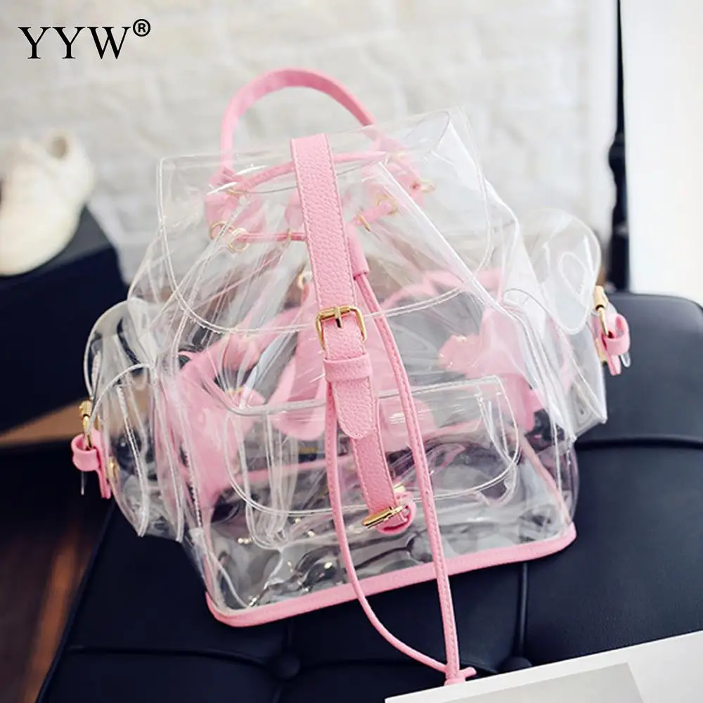 

YYW Women PVC Backpack New Fashion transparent Bag Rucksack School Travel Bag Female Backpack Mochila Mochila femme High Quality