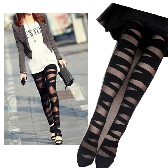 

Wholesale Drop Shipping Women Ripped Cut-out Bandage Stocking Black Tights Women Cloth Big Size Female Stockings