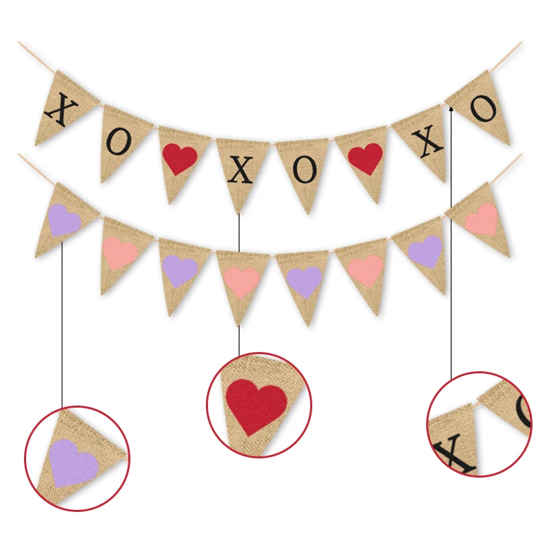 Фирменная Новинка XOXO сердце флажки из джутовой ткани в пасторальном стиле День Святого Валентина праздничные Свадебные украшения