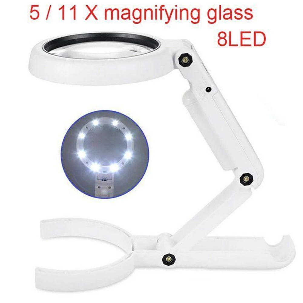 Аутентификация супер яркая Простая подставка 8 LED Home 5/11X увеличительное стекло