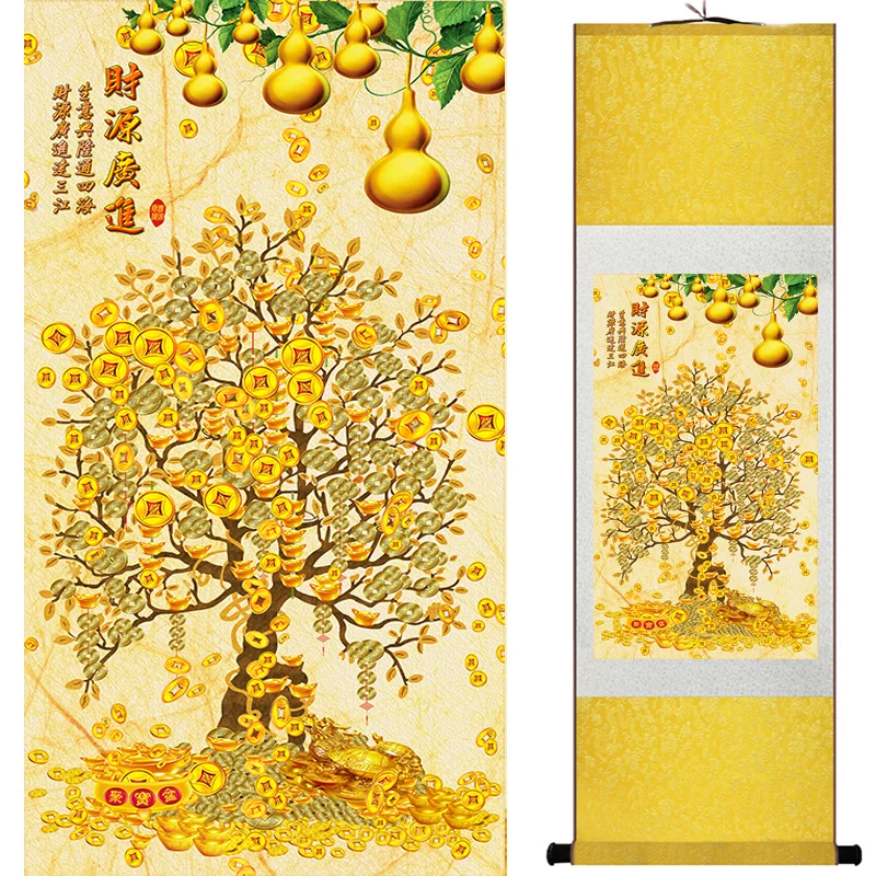 Картина с денежным деревом, Китайская традиционная художественная живопись, высокое качество, шелковая картина, богатство, живопись