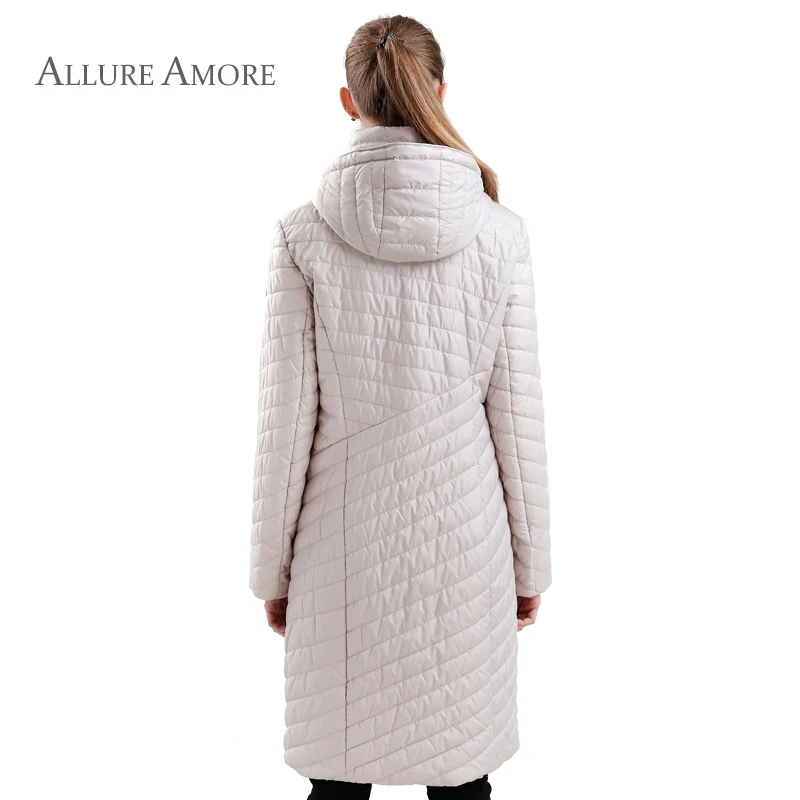 Весенняя женская длинная парка, новое элегантное пальто со стоячим воротником, женская теплая приталенная куртка размера плюс, съемные пальто с капюшоном, AllureAmore