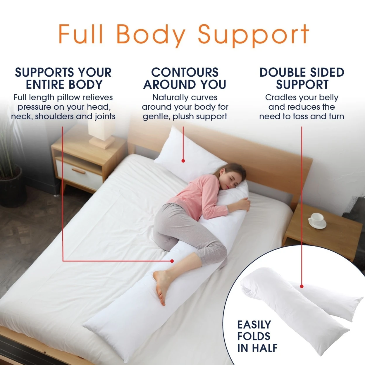 Cheer Collection Hypoallergenic Down Alternative Premium 15 x 100 Total Body Pillow with Zippered Cover - White (2)