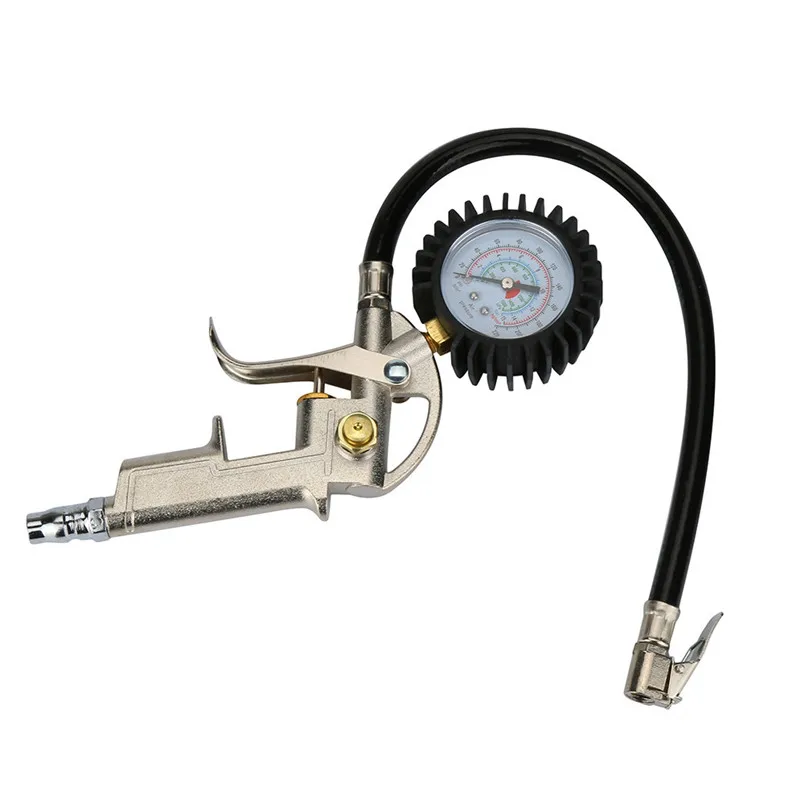 

220 PSI Pistol-Type Air Chuck With Dial Tire Inflator Gauge Flexible Hose 2017 tires tools car accessories