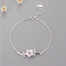 Свежий Циркон национальный цветок вишни 925 пробы Серебряный темперамент Женский модный изменяемый Размер браслеты SBR050