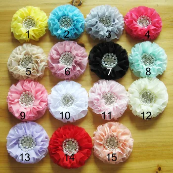 

Wholesale 200pcs/lot New 3.15" Beaded Chiffon Flowers with Pearl Rhinestone Flat Back 16 color for Choose Free Shipping