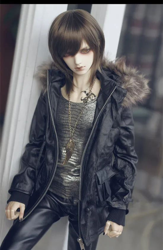 1/3 BJD SD17 Uncle doll черное кожаное пальто с меховым воротником шапка кожаная куртка кукла аксессуары для кукольной одежды