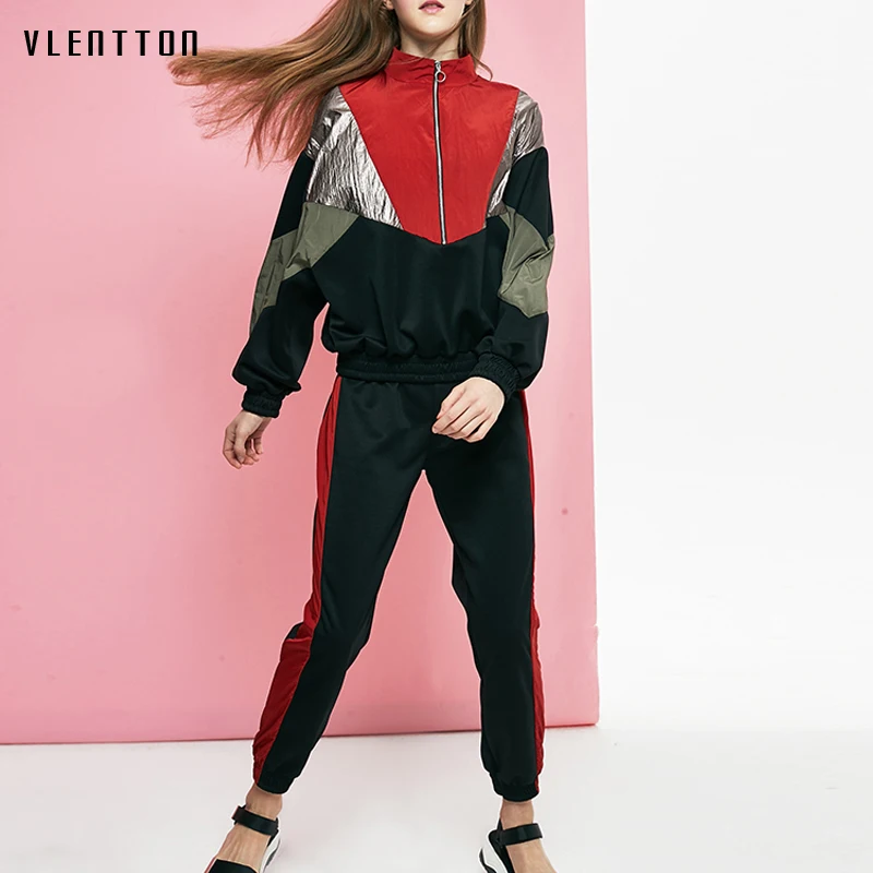 

Autumn New Women Two Pieces Set Spliced Sweatshirt Pullover Tracksuit Suit Drawstring High Waist Jogger Pants Casual Sports Sets