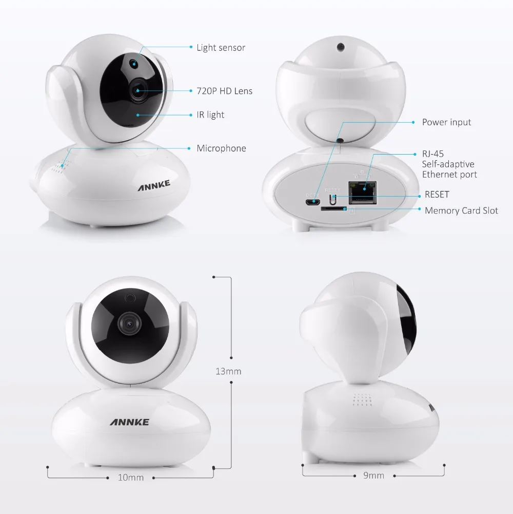 ANNKE Мини HD 720P умная Беспроводная PT камера безопасности 1.0MP Крытая IP камера WiFi Детский Монитор 720P CCTV камера наблюдения