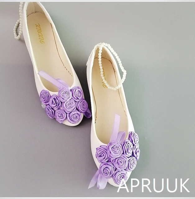 Purple flower flats shoes for woman bridal bride ladies girls