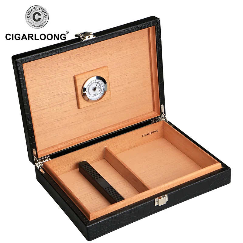 

CIGARLOONG Cigar Box Cedar Wood Portable Crocodile Leather Cigar Humidors Cigar Case