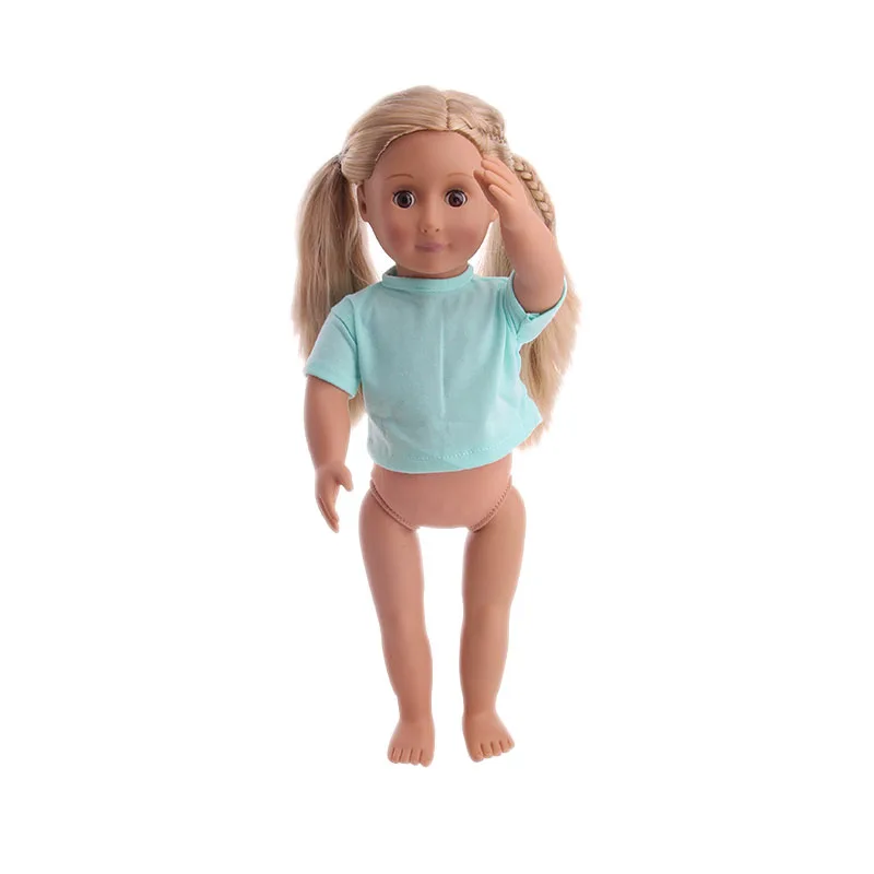LUCKDOLLSolid цвет Женская футболка и трусики подходит 18 дюймов Американский 43 см Одежда для кукол аксессуары, игрушки для девочек, поколение, день рождения