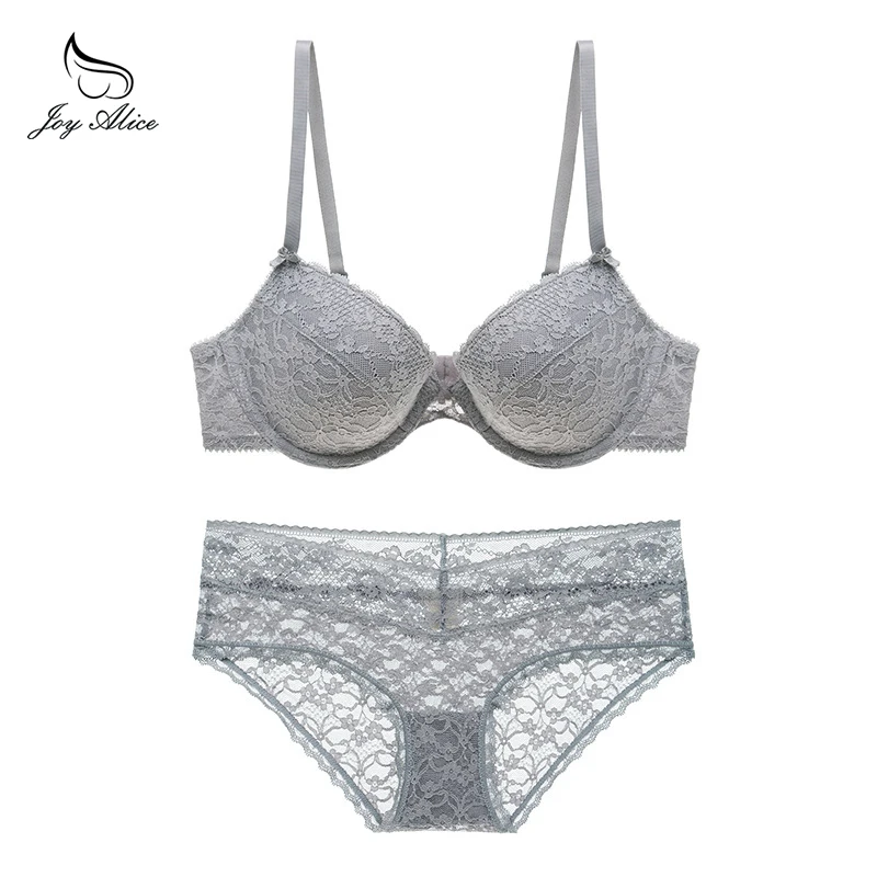 Lady Sexy Women Bra Set Plus size Floral Lace Bralette Briefs Set Elegant Thin cup Bra Underwear Women Lingerie Set
