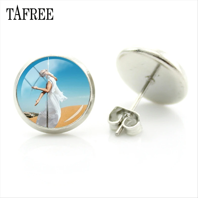 TAFREE женщина в Белая юбка танцевальная жердь танец элегантные серьги-гвоздики привлекательные модные металлические женские украшения, серьги подарок PD03